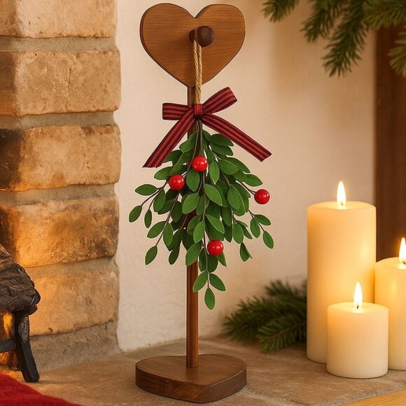 Christmas Mistletoe on Rustic Wooden Heart Peg Holder Holiday Peace Love Decor - Picture 16 of 16